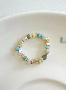 多巴胺彩色串珠弹力绳女个性小众食指戒潮流可调节戒指