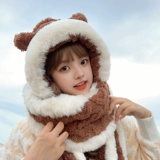 Милая шапка, шарф, перчатки, демисезонный ветрозащитный комплект, в корейском стиле, с медвежатами, 3 предмета, увеличенная толщина
