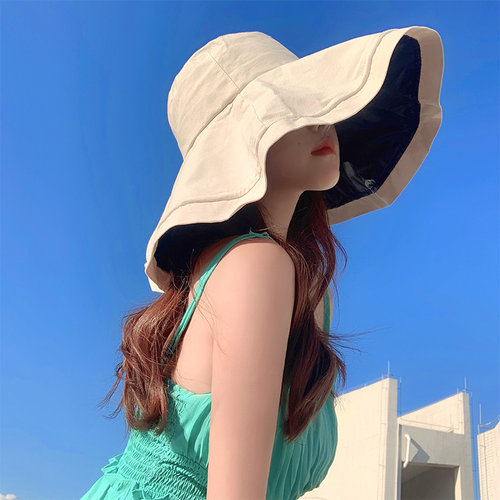 艾佳微日本黑胶防晒帽子女夏天超大檐防紫外线遮阳帽可折叠渔夫帽 - 图3