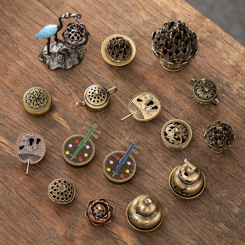 新中式铜合金竹萝炉葫芦扇琵琶盘香炉小祥云香薰片鹅梨账中香檀香,淘宝优惠券,粉丝福利购,淘宝优惠卷