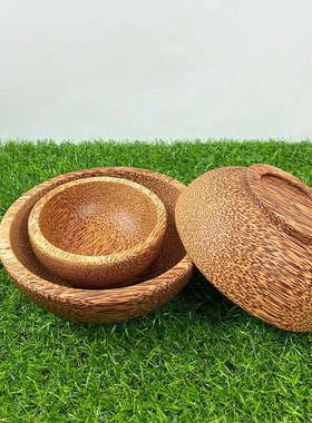 老椰木大碗沙拉碗干果碟椰子木质