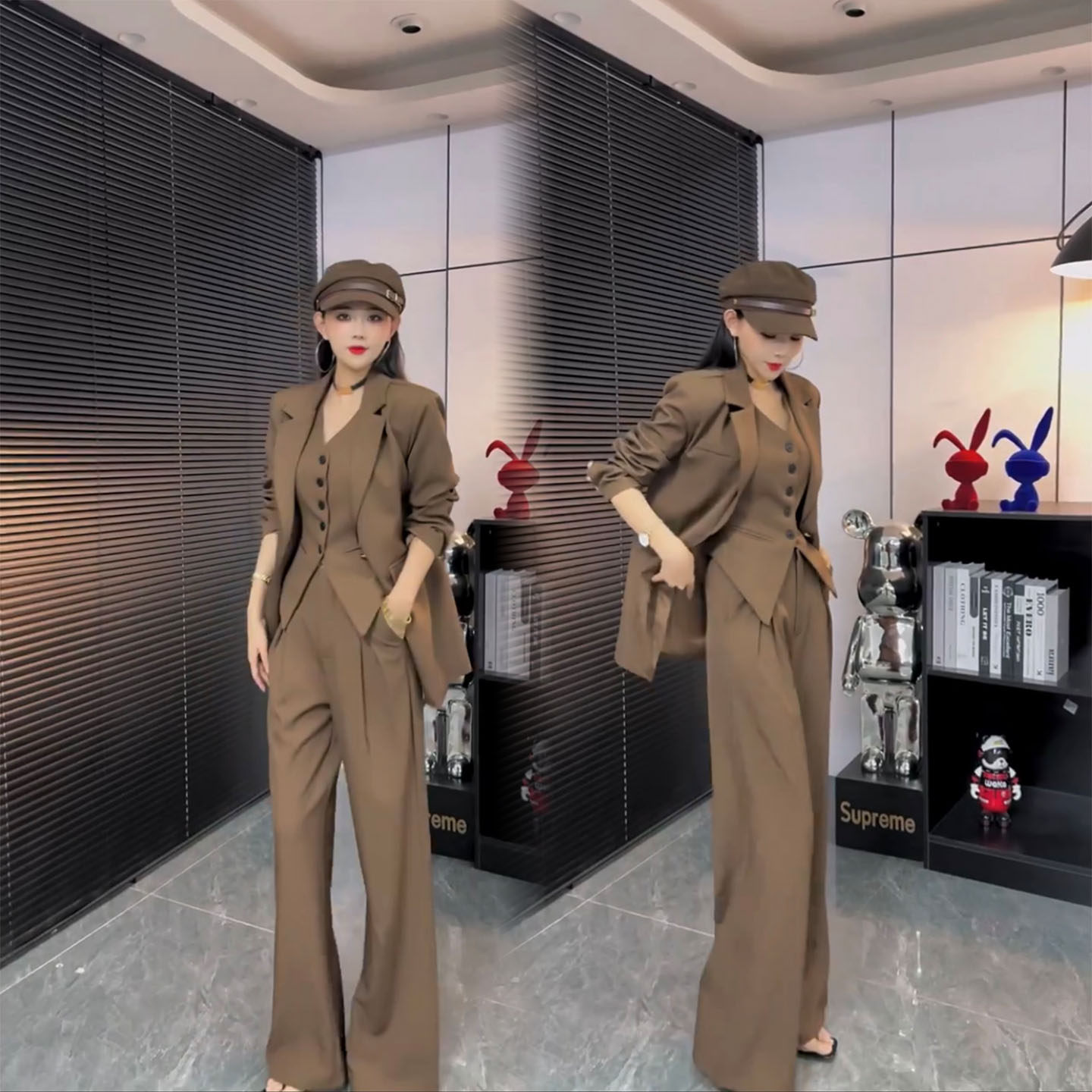 2025秋季新款时尚套装女西装外套+吊带背心+阔腿裤三件套韩系穿搭,淘宝优惠券,粉丝福利购,淘宝优惠卷