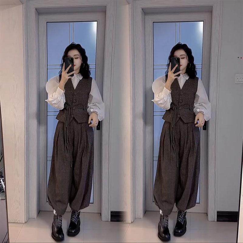 2025春秋新款高品质设计感套装女高级感衬衫马甲阔腿裤三件套女潮,淘宝优惠券,粉丝福利购,淘宝优惠卷