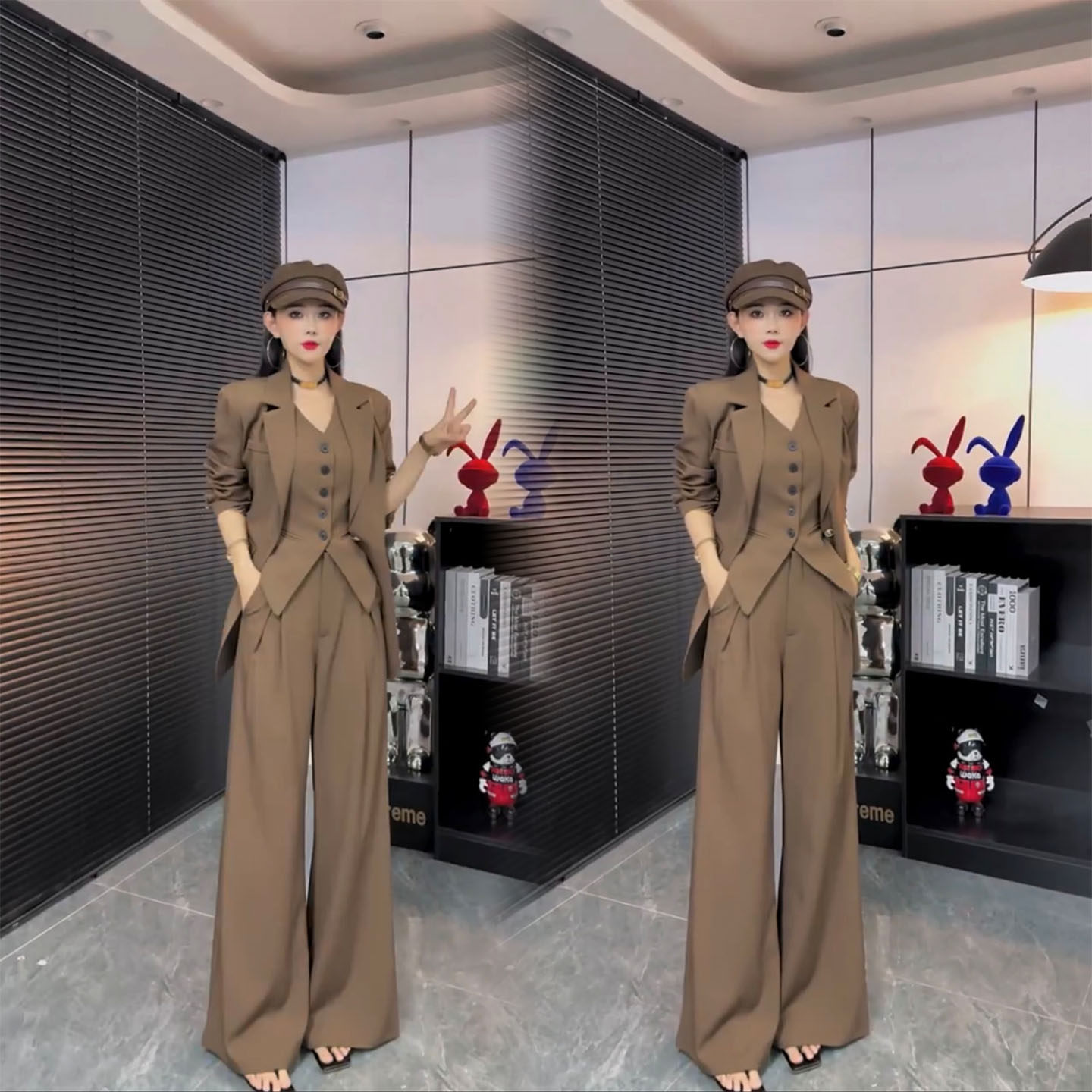 2025秋季新款时尚套装女西装外套+吊带背心+阔腿裤三件套韩系穿搭,淘宝优惠券,粉丝福利购,淘宝优惠卷