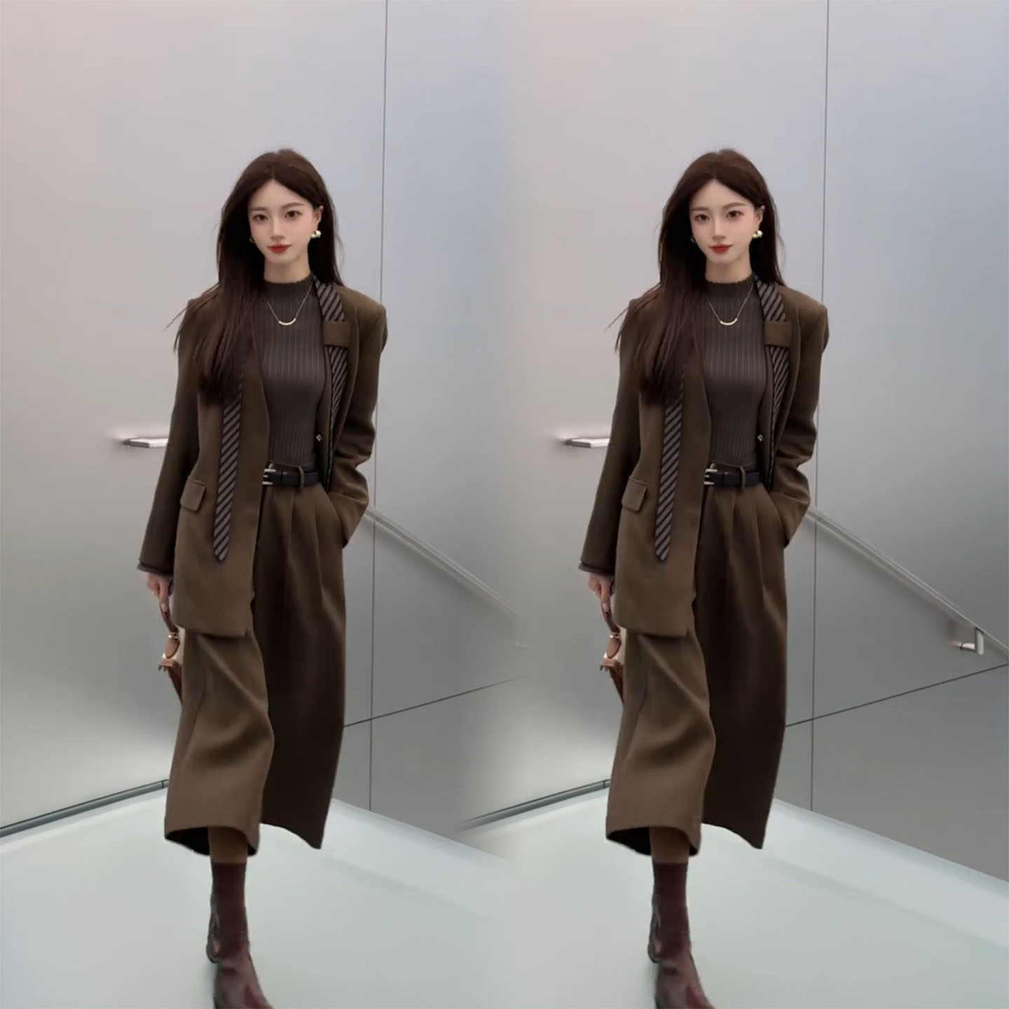 西装外套阔腿裤韩范两件套女2025冬季新款高级感气质显瘦时尚套装 - 图2