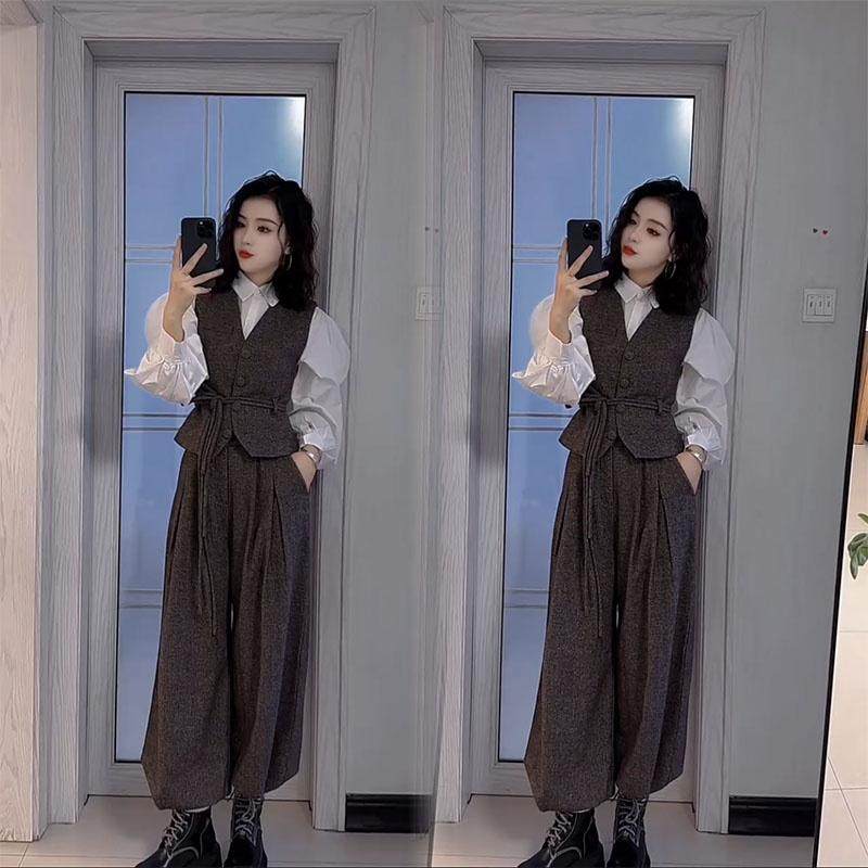 2025春秋新款高品质设计感套装女高级感衬衫马甲阔腿裤三件套女潮,淘宝优惠券,粉丝福利购,淘宝优惠卷
