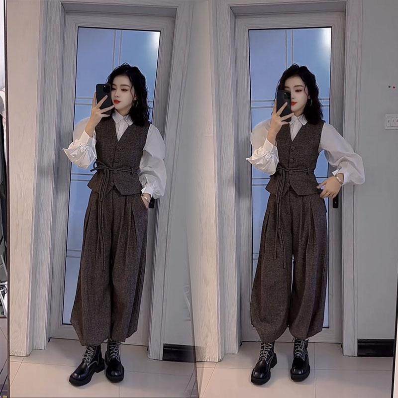 2025春秋新款高品质设计感套装女高级感衬衫马甲阔腿裤三件套女潮,淘宝优惠券,粉丝福利购,淘宝优惠卷