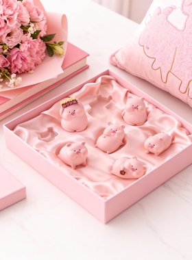 可爱粉色小猪树脂桌面摆件礼盒