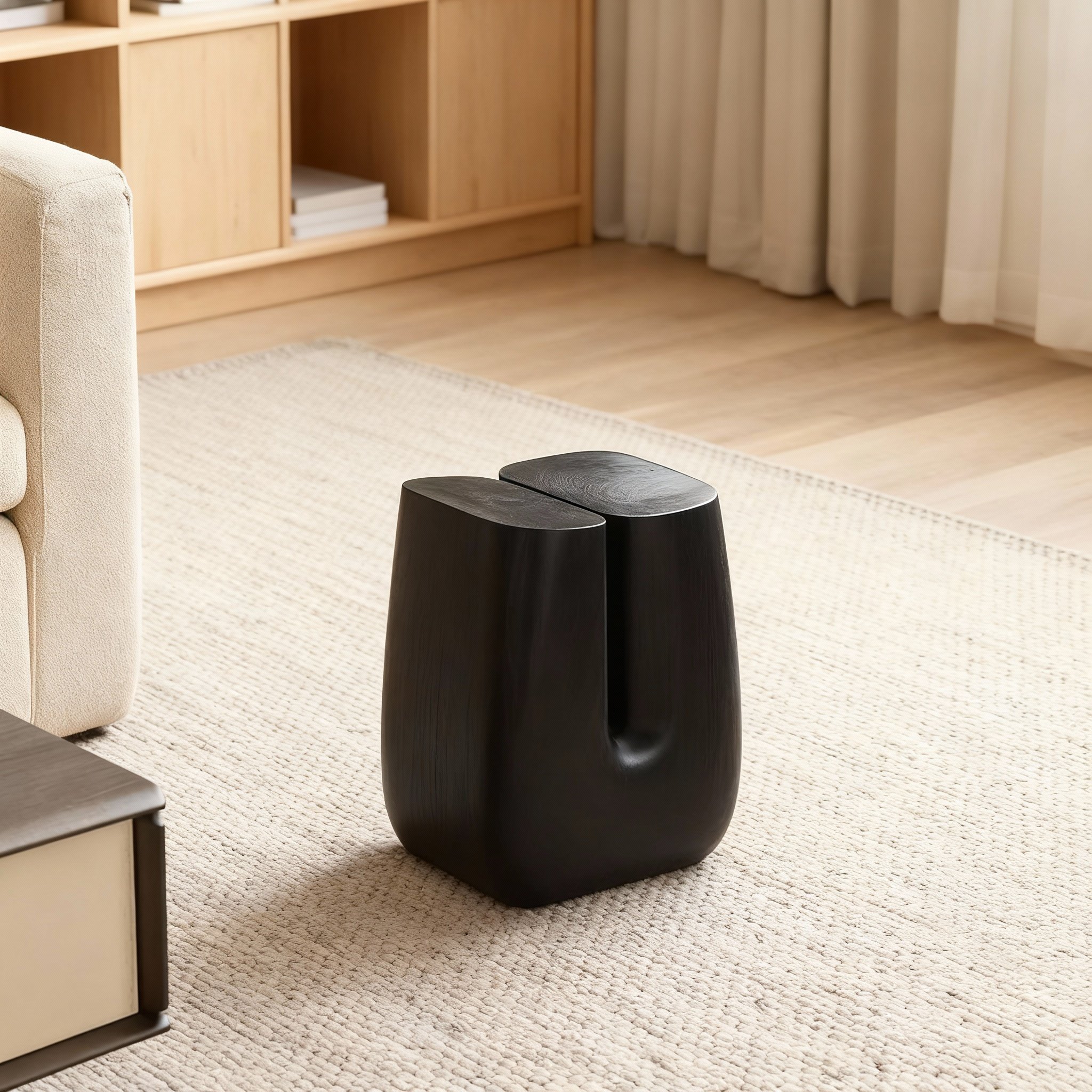 简约现代实木庭院凳艺术风格黑色无框架结构休闲凳,淘宝优惠券,粉丝福利购,淘宝优惠卷