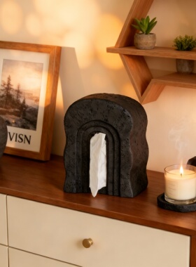 侘寂风水泥拱门手工收纳纸巾盒