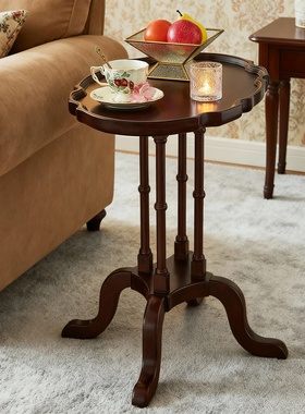 复古木质几何圆形雕刻边桌摆件