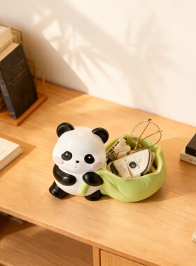 新中式手绘熊猫树脂收纳摆件礼盒
