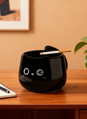 萌宠猫咪陶瓷烟灰缸桌面收纳
