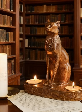 复古埃及猫神树脂浮雕桌面摆件