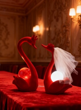 中式天鹅LED发光树脂婚房摆件