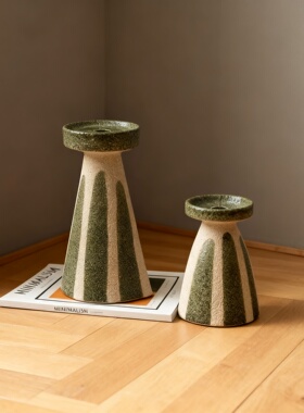 侘寂风色釉陶瓷几何摆件套组