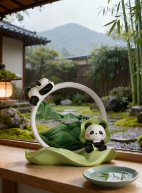 新中式手绘熊猫树脂桌面摆件