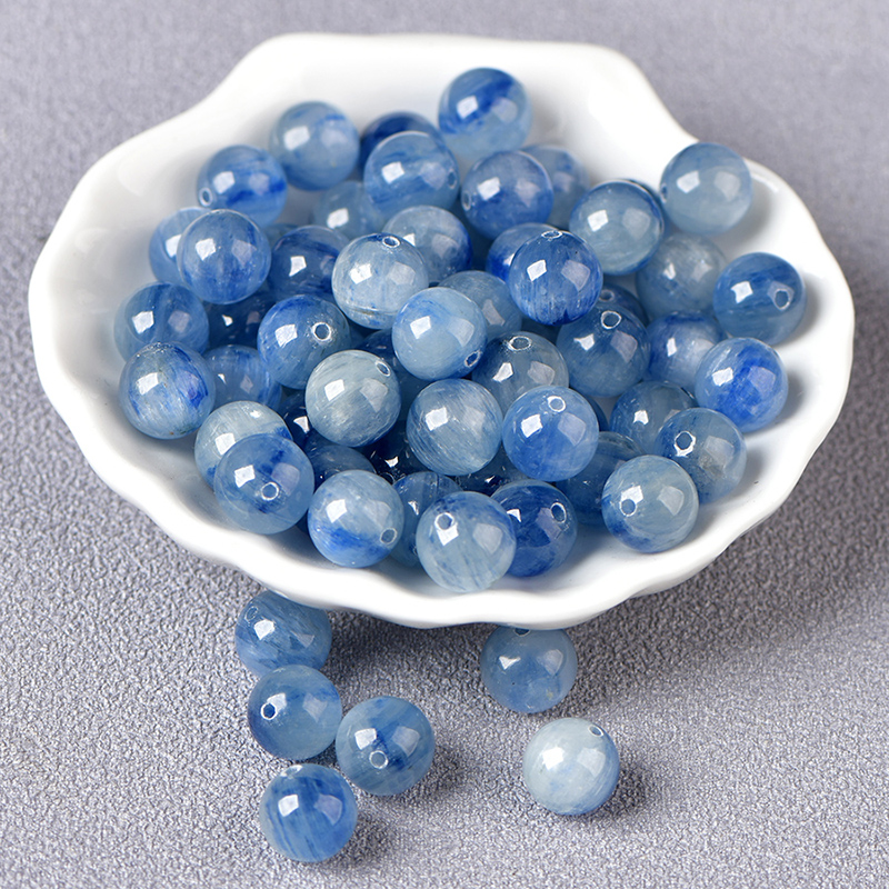 天然冰种蓝晶石圆珠散珠子DIY手工串珠配珠饰品配件材料单珠隔珠 - 图0
