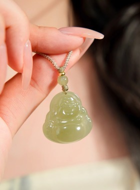 天然晴水和田玉佛公吊坠弥勒佛大肚佛翡翠项链女挂绳笑佛玉石玉坠