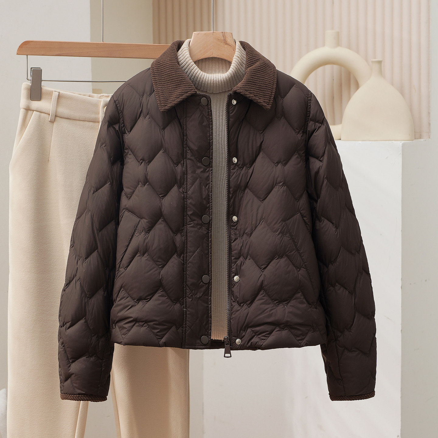 2025秋冬款羽绒服女轻薄小个子短款宽松翻领时尚90白鸭绒外套女潮,淘宝优惠券,粉丝福利购,淘宝优惠卷