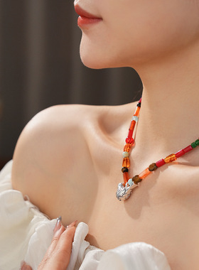 树脂玻璃串珠小鸟吊坠项链个性百