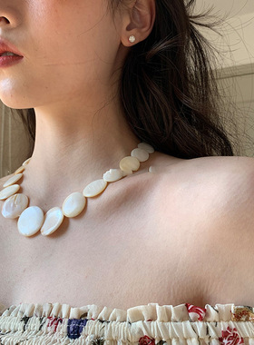法式复古圆形贝壳项链海边度假风