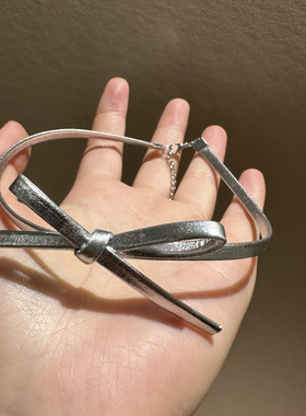 韩系简约皮革蝴蝶结项链时尚气质