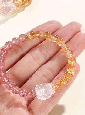 草莓晶玛瑙狮子头串珠手链时尚复