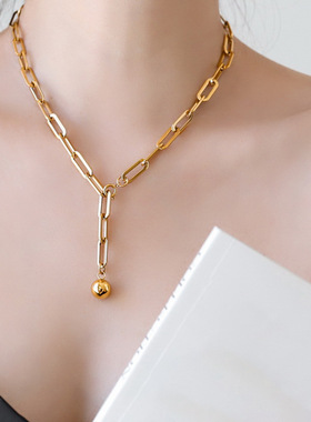 钛钢锁链链条相扣圆球项链欧美冷