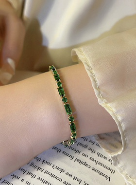 真金电镀祖母绿锆石手链小众轻奢