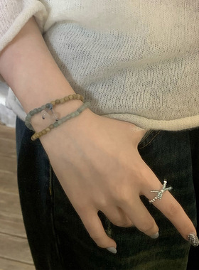 木珠混色石串珠双层手链新中式复