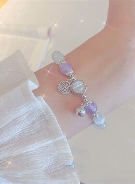 玻璃手链ins风小众福牌铃铛女饰