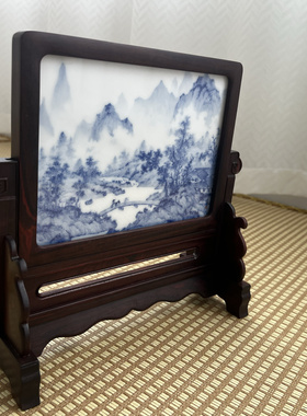 见欢集 青花文人画山水屏风 插屏 砚屏 瓷板画高端茶器礼品