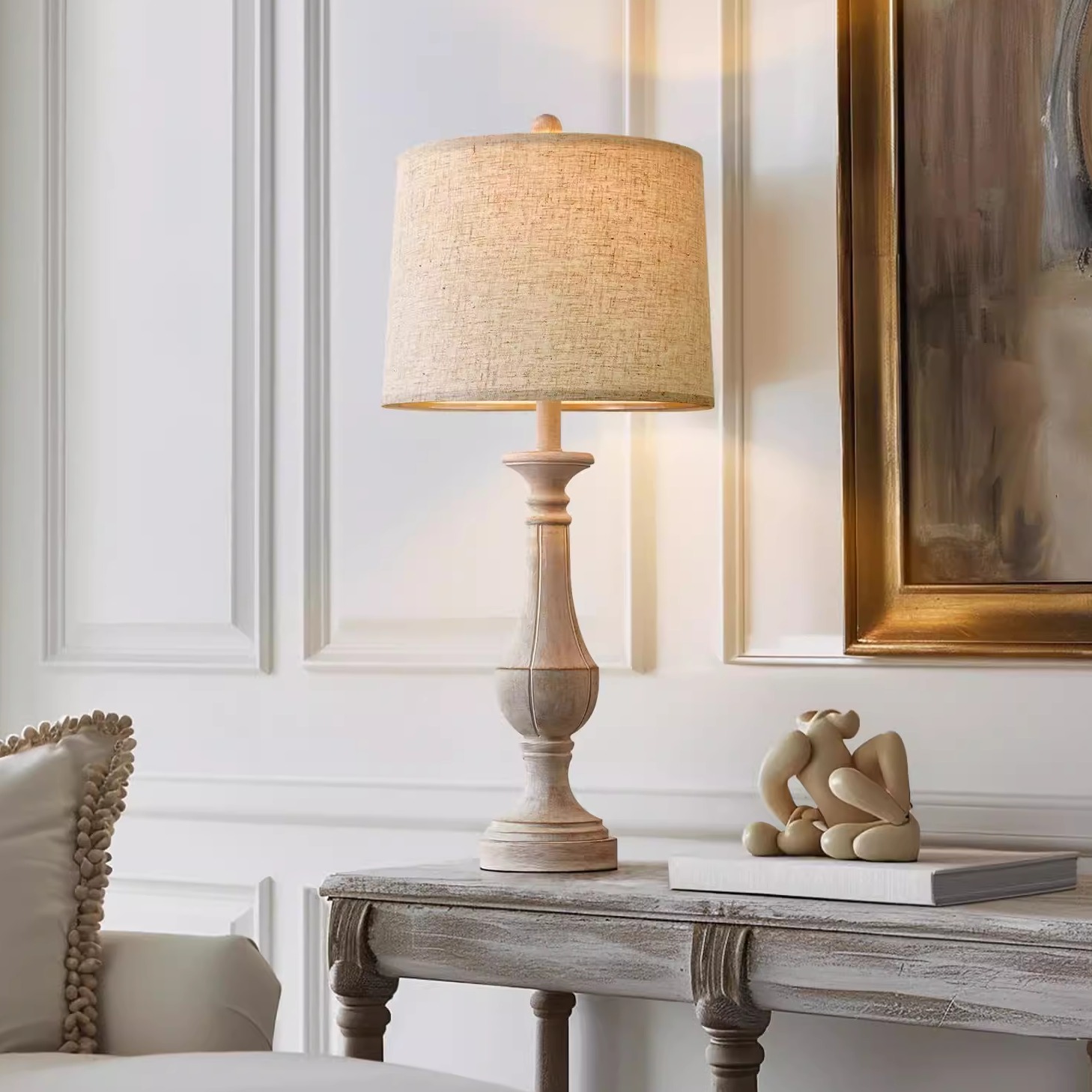 美式乡村复古做旧实木台灯卧室床头餐厅书房客厅酒店客房民宿台灯 - 图1