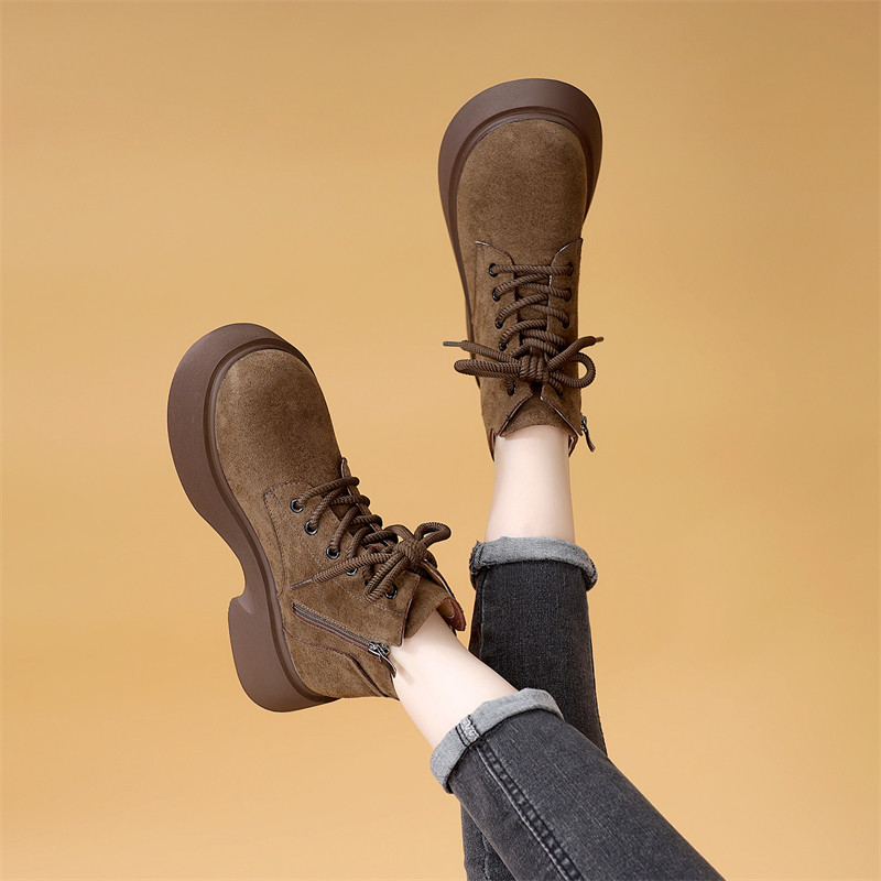 厚底马丁靴女2025秋冬季新款百搭软底圆头不累脚舒适洋气绒面短靴,淘宝优惠券,粉丝福利购,淘宝优惠卷