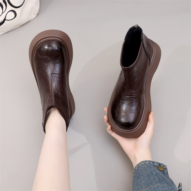 厚底马丁靴女2025秋冬季新款复古圆头增高烟管靴气质百搭加绒短靴,淘宝优惠券,粉丝福利购,淘宝优惠卷