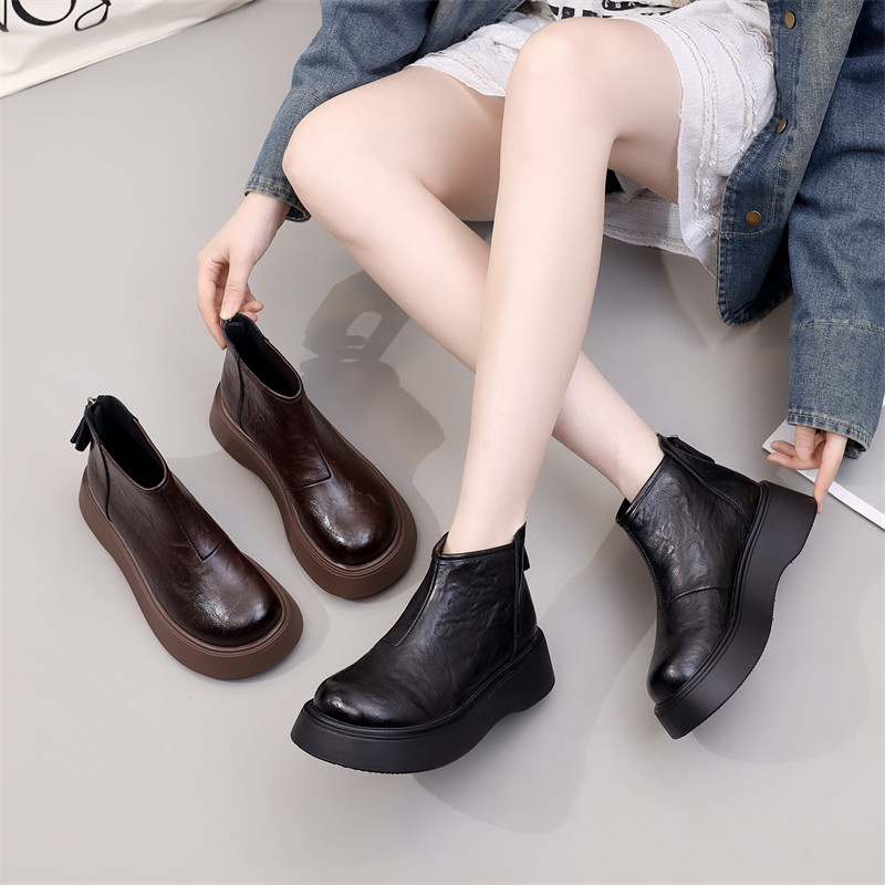 厚底马丁靴女2025秋冬季新款复古圆头增高烟管靴气质百搭加绒短靴,淘宝优惠券,粉丝福利购,淘宝优惠卷