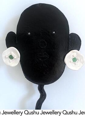 Qushu Jewellery 原创设计手工艺术花朵耳环镶嵌天然石小众耳饰