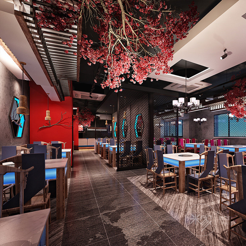 商业空间设计餐饮实体店铺火锅店装修设计效果图商铺饭店装修设计_虎窝淘