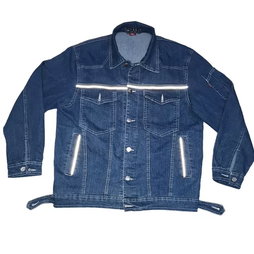 纯棉牛仔劳保工作服套装男焊工高弹力带反光条电焊服耐磨防烫工装