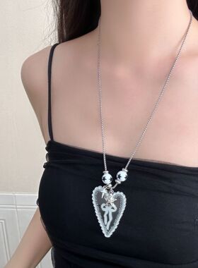 千禧辣妹蝴蝶结爱心毛衣链新款女
