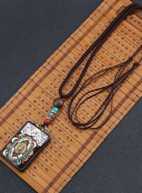 民族风唐卡麻绳麻花链男女黑檀木