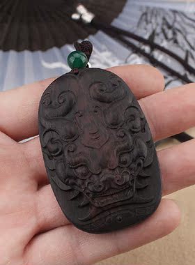 男女黑檀木瑞兽棉麻绳项链毛衣链