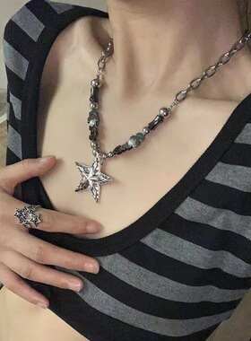 重工钉珠五角星爱心项链十字架女