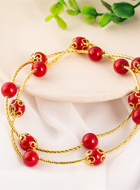 三圈红色圆珠手链学生闺蜜手串女