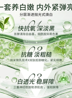 韩后茶蕊嫩白护肤品套装熬夜提亮美白补水保湿水乳霜正品买送一套