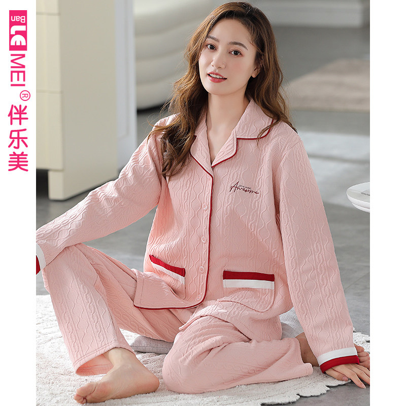 秋冬季女士中老年妈妈纯棉大码睡衣三层保暖夹层薄夹棉加厚家居服