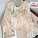 ເສື້ອຢືດ Chiffon ພິມເສື້ອ bell sleeves niche