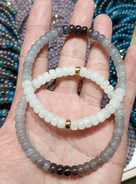 和田玉多宝药片直切药片手链天然玉石碧玉青海料烟紫玉药片手链