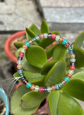 天然水晶手链女多宝彩虹药片直切手串白水晶海蓝宝单圈轻奢简约